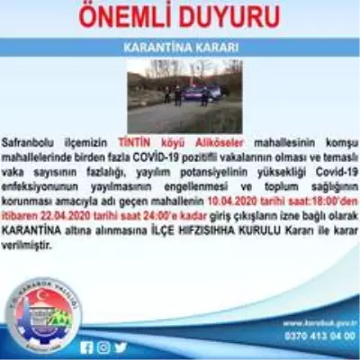 Safranbolu'da üçüncü köy de karantinaya alındı