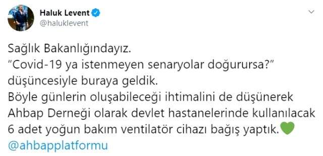 Haluk Levent, devlet hastanelerine yoğun bakım ventilatör cihazı bağışladı