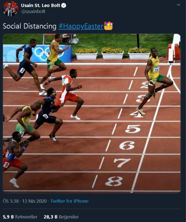 Usain Bolt'un 'sosyal mesafe' paylaşımı, sosyal medyada binlerce beğeni aldı