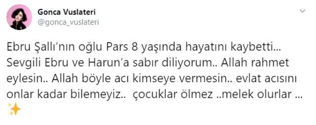 8 yaşındaki oğlu vefat eden Ebru Şallı'ya taziye mesajı yağdı