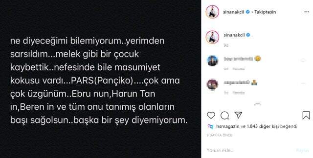 Sinan Akçıl, çocuğu vefat eden eski sevgilisi Ebru Şallı'ya başsağlığı diledi