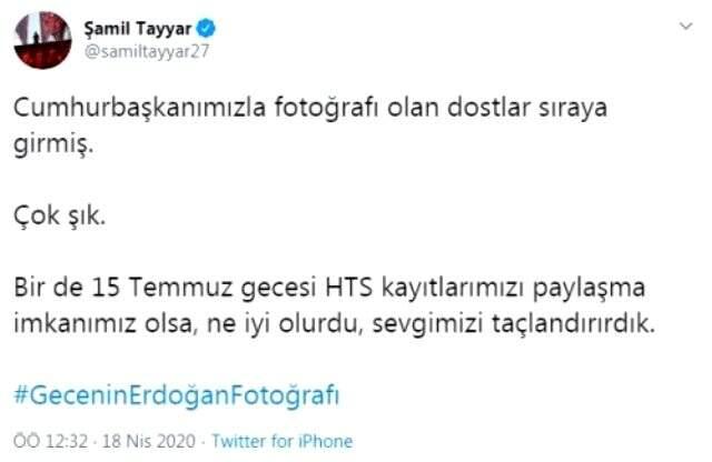 Şamil Tayyar, Twitter'da Erdoğan'la fotoğraf paylaşan AK Partililere gönderme yaptı