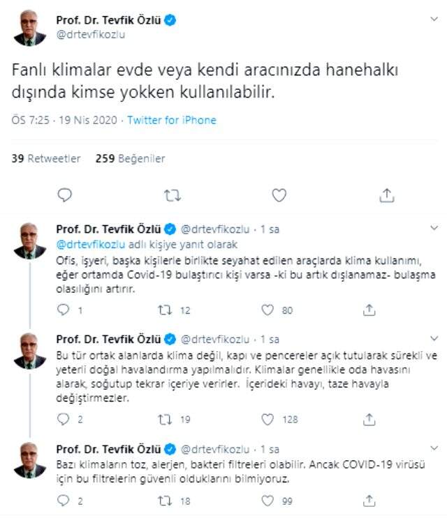 Bilim Kurulu üyesi Prof. Dr. Tevfik Özlü'den klima uyarısı: Koronavirüs bulaşma olasılığını artırır