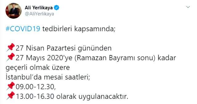 İstanbul Valiliği, kentteki kamu çalışanlarının Ramazan süresince mesai saatlerinin değiştiğini duyurdu