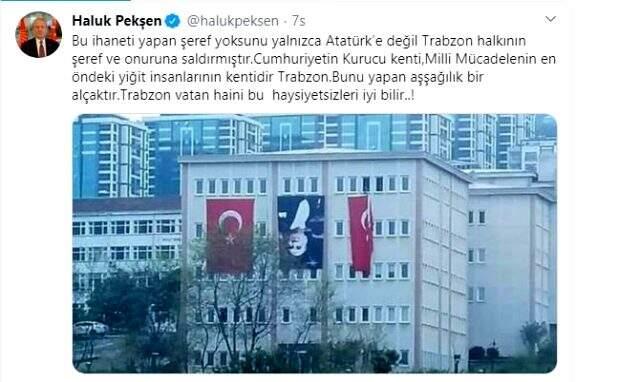 Trabzon'daki bir kamu binasına Atatürk posterini ters astılar.