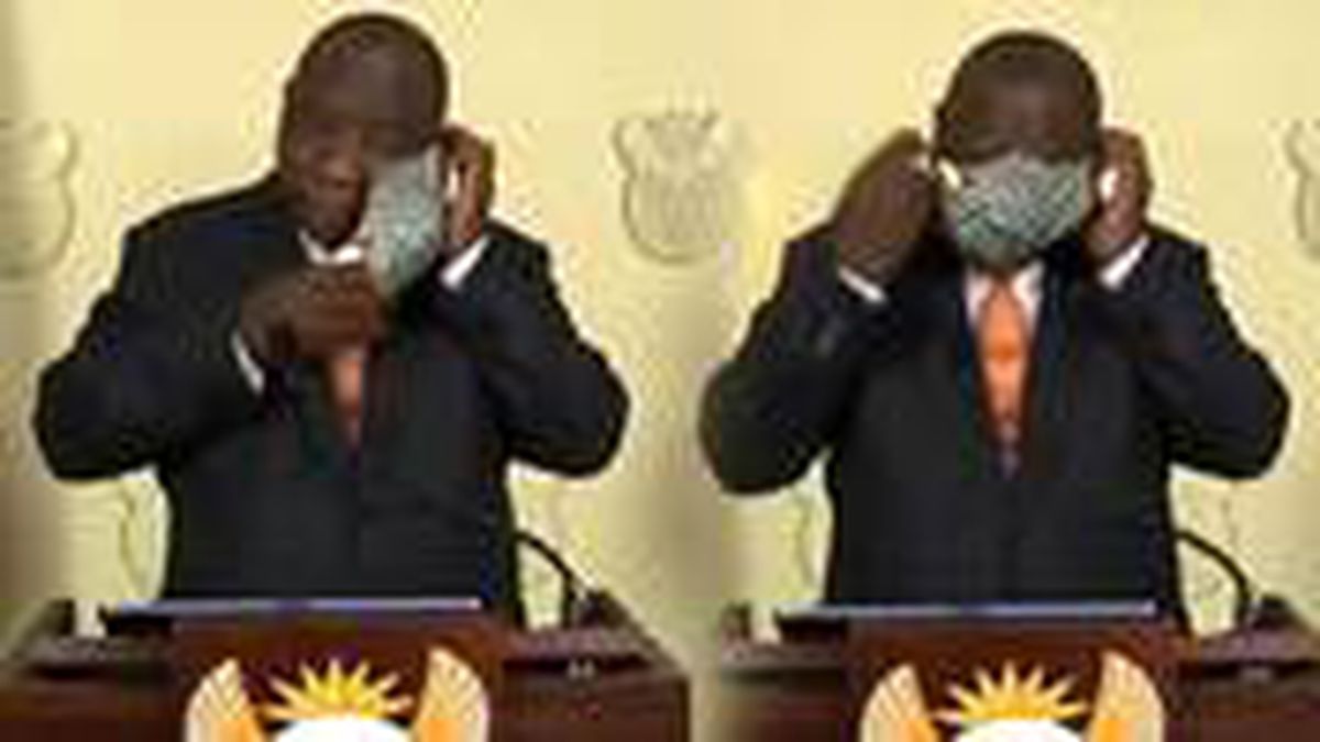 Güney Afrika Devlet Başkanı'nın maske ile imtihanı kameralara yansıdı