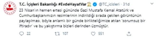 İçişleri Bakanlığı'ndan CHP'li Veli Ağbaba'nın "Atatürk'ün resmi yok" iddialarına yanıt: Tamamen iftira ve yalandır.