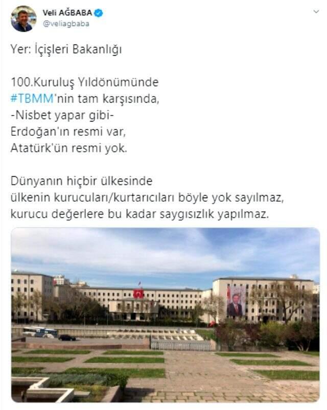 İçişleri Bakanlığı'ndan CHP'li Veli Ağbaba'nın "Atatürk'ün resmi yok" iddialarına yanıt: Tamamen iftira ve yalandır.