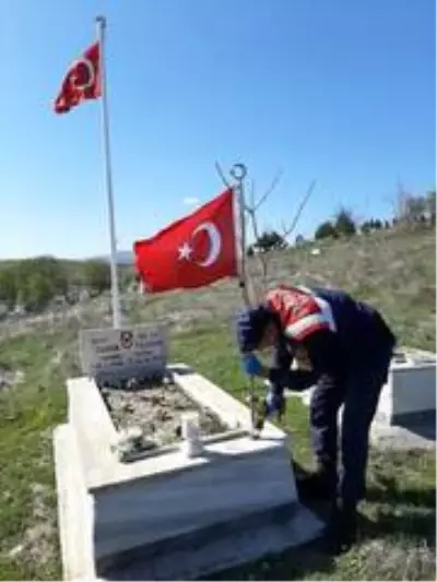 Şehit mezarlarındaki Türk bayrakları yenilendi Şehit mezarlarındaki Türk bayrakları yenilendi