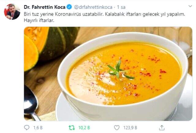 Bakan Koca'dan dikkat çeken paylaşım: Biri tuz yerine Koronavirüs uzatabilir