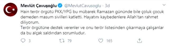 Dışişleri Bakanı Çavuşoğlu'ndan Afrin'deki saldırıya sert tepki: Terör örgütüne destek verenler bu saldırıdan sorumludur