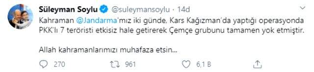 İçişleri Bakanlığı: Terör örgütü PKK'nın sözde Çemçe Grubu imha edildi