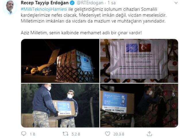 Türkiye, Somali'ye aralarında yerli solunum cihazı da olan tıbbı malzemeler gönderdi