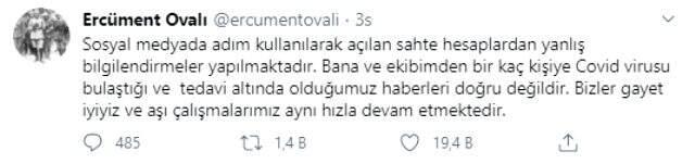 'Koronavirüse yakalandı' iddiaları sonrası Ercüment Ovalı'dan açıklama geldi