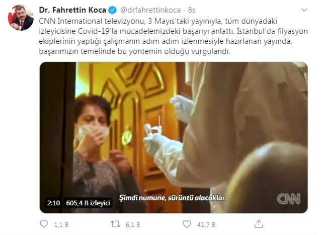 Bakan Koca: 'CNN International, tüm dünyadaki izleyicisine Kovid-19'la mücadelemizdeki başarıyı...
