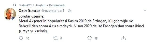 MetroPOLL'un son anketinde Meral Akşener sürprizi! Erdoğan'ın ardından ikinci oldu MetroPOLL'un son anketinde Meral Akşener sürprizi! Erdoğan'ın ardından ikinci oldu