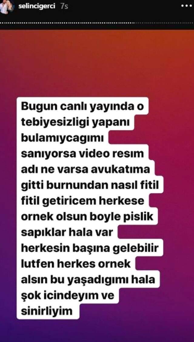 Selin Ciğerci, canlı yayınında cinsel organını gösteren kişi için takipçilerinden özür diledi.