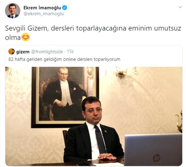 İBB Başkanı İmamoğlu, kendi fotoğrafı üzerinden paylaşım yapan Twitter kullanıcısına yanıt verdi
