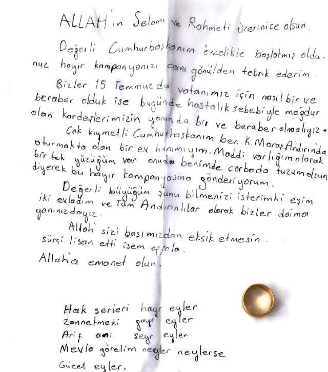 Cumhurbaşkanı Erdoğan, destek için kendisine yüzüğünü gönderen vatandaşı aradı