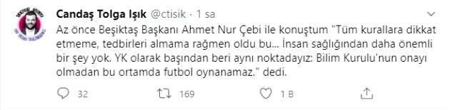 Koronavürüse yakalanan Beşiktaş Başkanı Çebi: Bu ortamda futbol oynanamaz Koronavürüse yakalanan Beşiktaş Başkanı Çebi: Bu ortamda futbol oynanamaz