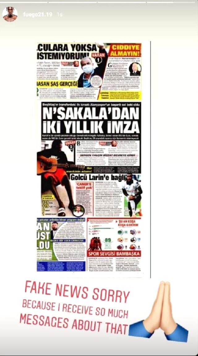 N'Sakala, Beşiktaş'la sözleşme imzaladığına dair çıkan haberleri yalanladı