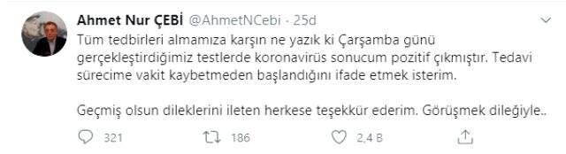 Koronaya yakalanan Beşiktaş Başkanı Çebi, son durumu hakkında bilgi verdi Koronaya yakalanan Beşiktaş Başkanı Çebi, son durumu hakkında bilgi verdi