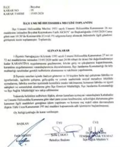 Sinop'ta bir köy karantinaya alındı Sinop'ta bir köy karantinaya alındı