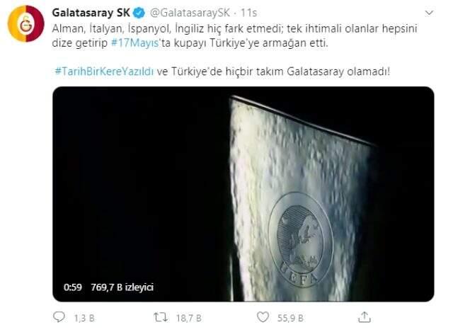 Galatasaray'dan 17 Mayıs'taki UEFA Kupası zaferiyle ilgili paylaşım: Tarih bir kere yazıldı Galatasaray'dan 17 Mayıs'taki UEFA Kupası zaferiyle ilgili paylaşım: Tarih bir kere yazıldı