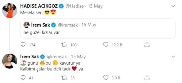 Hadise İrem Sak'ın 'Ne güzel kızlar var' paylaşımına kayıtsız kalmadı: Mesela sen Hadise İrem Sak'ın 'Ne güzel kızlar var' paylaşımına kayıtsız kalmadı: Mesela sen