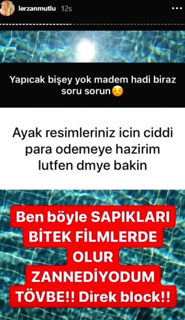 Lerzan Mutlu, ayaklarını görmek için para teklif eden takipçisine sert çıktı Lerzan Mutlu, ayaklarını görmek için para teklif eden takipçisine sert çıktı