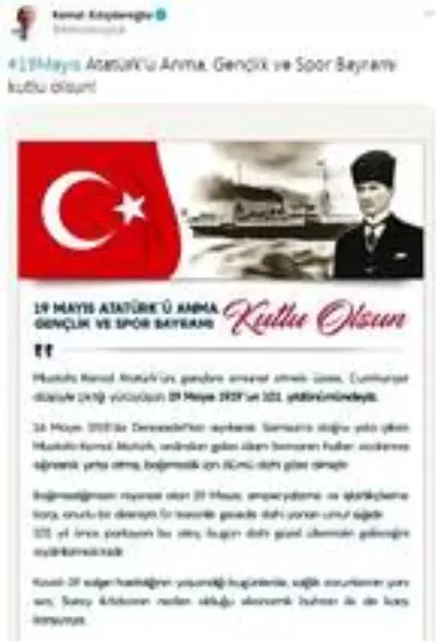 Kılıçdaroğlu'ndan '19 Mayıs' mesajı Kılıçdaroğlu'ndan '19 Mayıs' mesajı