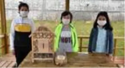 Öğrencilerin yaptığı böcek evleri okul bahçesine yerleştirildi