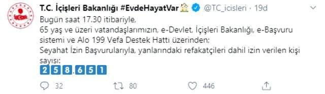 Son Dakika: 65 yaş ve üzeri ile refakatçileri de dahil 258 bin 651 kişiye seyahat izni verildi Son Dakika: 65 yaş ve üzeri ile refakatçileri de dahil 258 bin 651 kişiye seyahat izni verildi