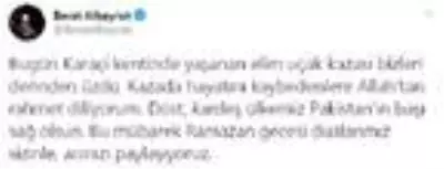 Bakan Albayrak'tan, Karaçi'deki uçak kazası için başsağlığı mesajı