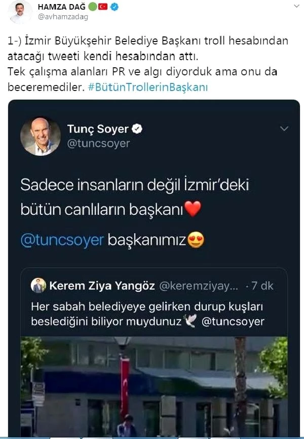 Ak Partili Dağ'dan, Tunç Soyer'e 'troll hesap' eleştirisi