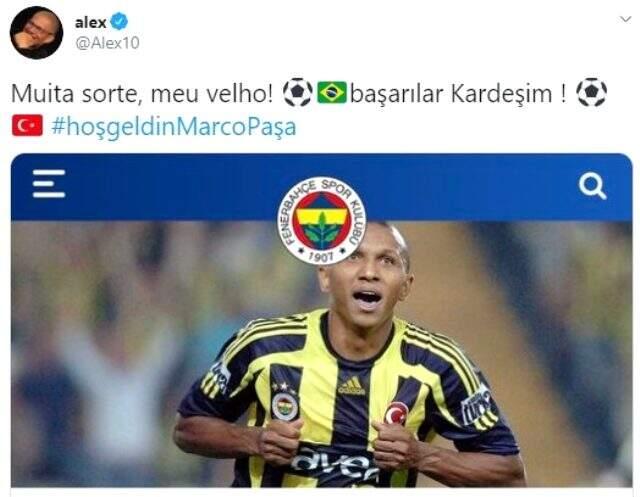 Alex, Fenerbahçe'de göreve başlayan vatandaşı Mehmet Aurolio'yu sosyal medyadan başarılar diledi Alex, Fenerbahçe'de göreve başlayan vatandaşı Mehmet Aurolio'yu sosyal medyadan başarılar diledi