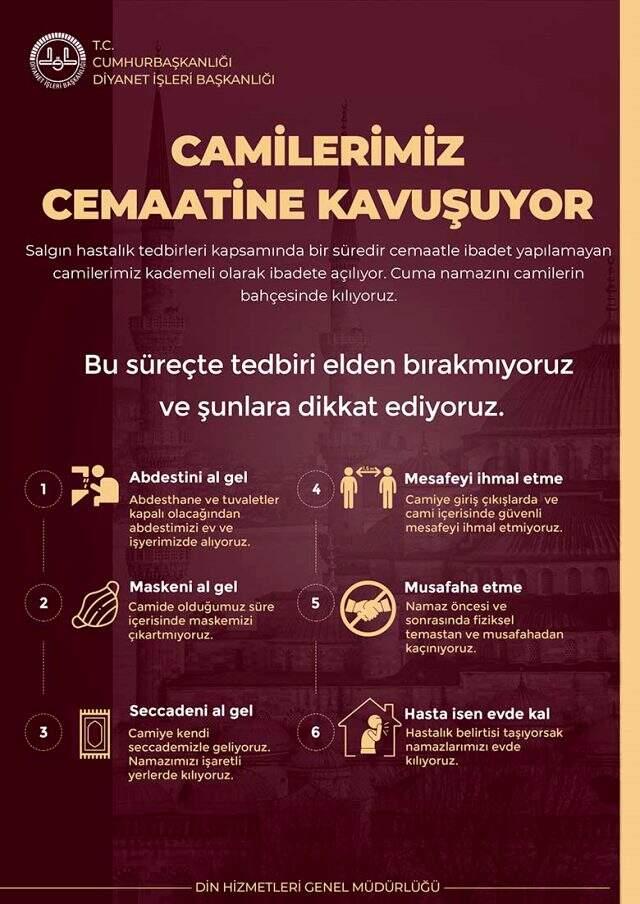 Camiler bu hafta cuma namazıyla ibadete açılıyor! İşte uyulması gereken kurallar Camiler bu hafta cuma namazıyla ibadete açılıyor! İşte uyulması gereken kurallar