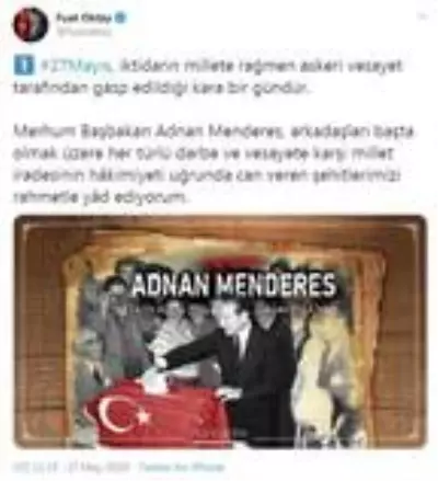 Cumhurbaşkanı Yardımcısı Oktay'dan '27 Mayıs' mesajı Cumhurbaşkanı Yardımcısı Oktay'dan '27 Mayıs' mesajı