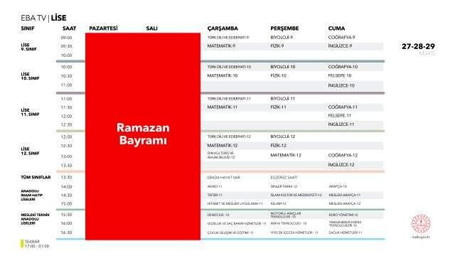 EBA TV lise haftalık ders programı nedir? Ortaokul ders programında bu hafta hangi dersler ve konular var? EBA TV 25 Mayıs haftası programı!