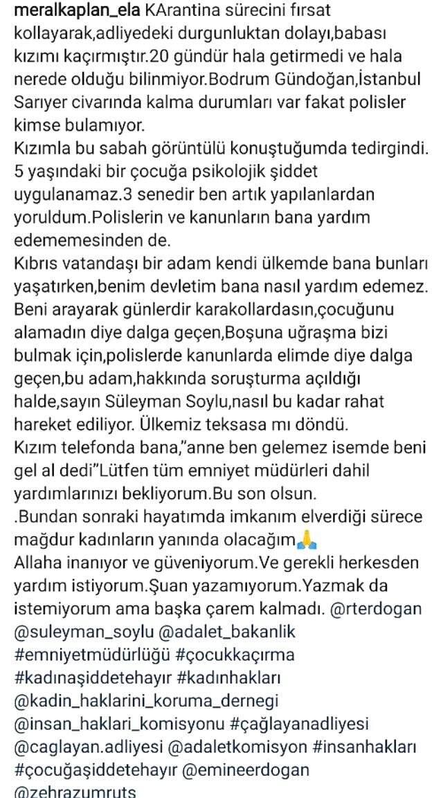 Kızını, eşinin kaçırdığını söyleyen sunucu Meral Kaplan, Soylu'ya isyan etti: Ülkemiz Teksas'a mı döndü?