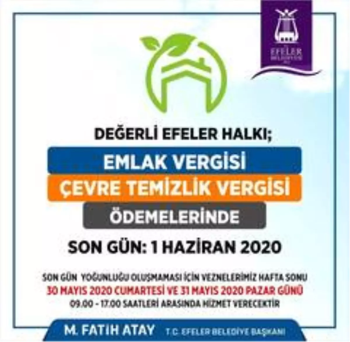 Emlak vergileri hafta sonu da ödenebilecek