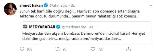 Ahmet Hakan 'Hürriyet, artık sadece internet sitesi üzerinden devam edecek' iddiasına yanıt verdi