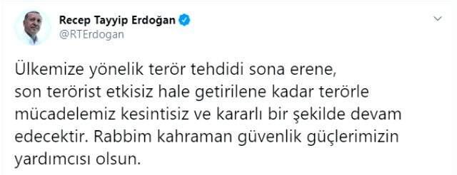 Cumhurbaşkanı Erdoğan'dan şehitler için başsağlığı mesajı Cumhurbaşkanı Erdoğan'dan şehitler için başsağlığı mesajı