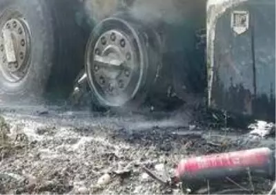 Hareket halindeki tır'ın lastikleri yandı Hareket halindeki tır'ın lastikleri yandı