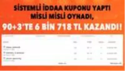 Sistemli iddaa kuponuyla 90+3'te 6 bin 718 TL kazandı! Misli misli oynadı... Sistemli iddaa kuponuyla 90+3'te 6 bin 718 TL kazandı! Misli misli oynadı...