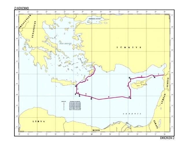 Dışişleri Bakanlığı, Doğu Akdeniz'de yeni ruhsat başvurusu yapılan sahaları gösteren haritayı paylaştı