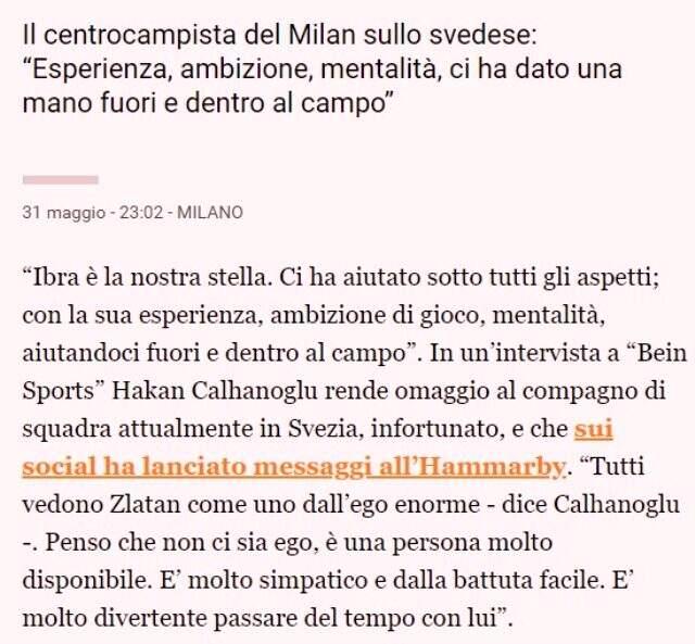 İtalyan basını, Hakan Çalhanoğlu'nun Ibrahimovic ile ilgili sözlerini manşete taşıdı İtalyan basını, Hakan Çalhanoğlu'nun Ibrahimovic ile ilgili sözlerini manşete taşıdı