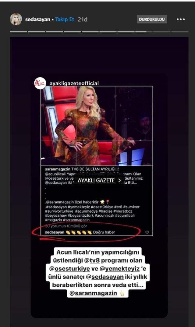 Seda Sayan, O Ses Türkiye'nin ardından Yemeteyiz'i de bıraktı Seda Sayan, O Ses Türkiye'nin ardından Yemeteyiz'i de bıraktı