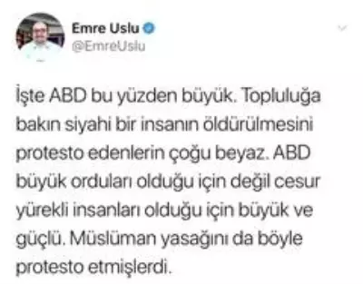 ABD'deki olaylara destek veren FETÖ'cü Emre Uslu, Türkiye'yi hedef gösterdi ABD'deki olaylara destek veren FETÖ'cü Emre Uslu, Türkiye'yi hedef gösterdi