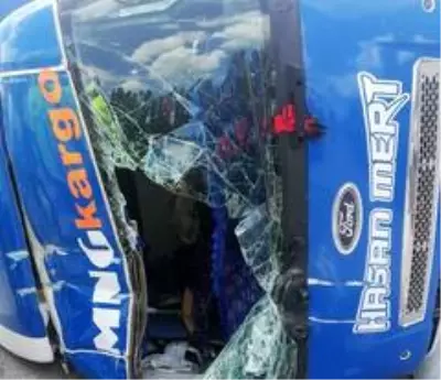 Kargo kamyonu devrildi: 2 yaralı Kargo kamyonu devrildi: 2 yaralı